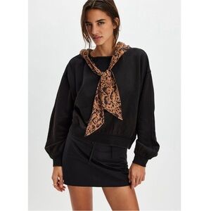 Free People headscarf Black Sweatshirt with Leopard Print Scarf